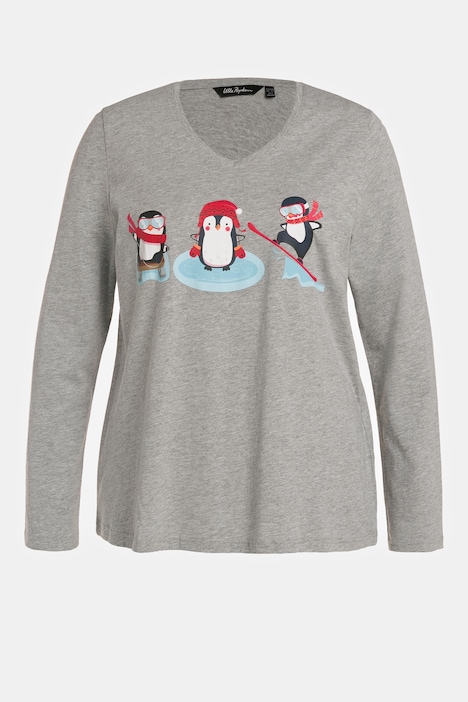 Shirt, Pinguine, Classic, V-Ausschnitt, Langarm