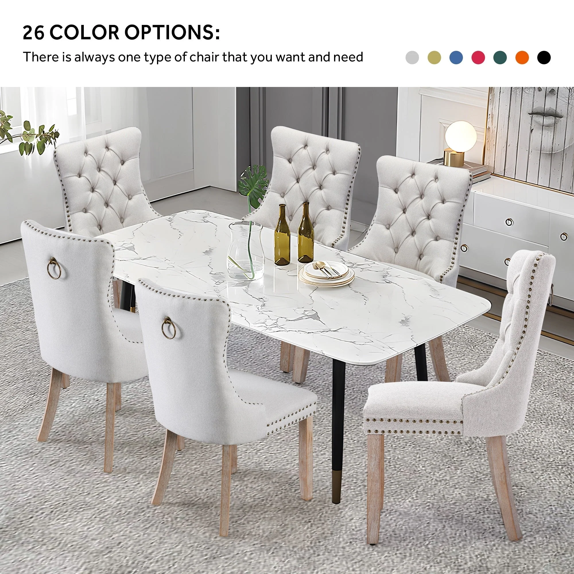 Upholstered Tufted Velvet Dining Chair with Solid Wood Legs Set of 6