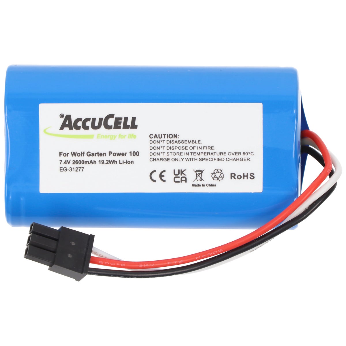 7,4 Volt accu geschikt voor Wolf Garten Power 100, Li-ion, 7,4V, 2600mAh, 19,2Wh