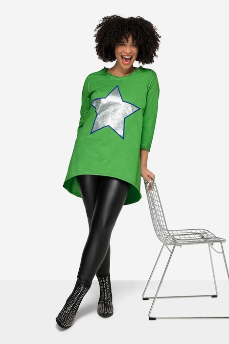 T-Shirt, A-Linie, Pailletten-Stern, V-Ausschnitt, 3/4-Ärmel
