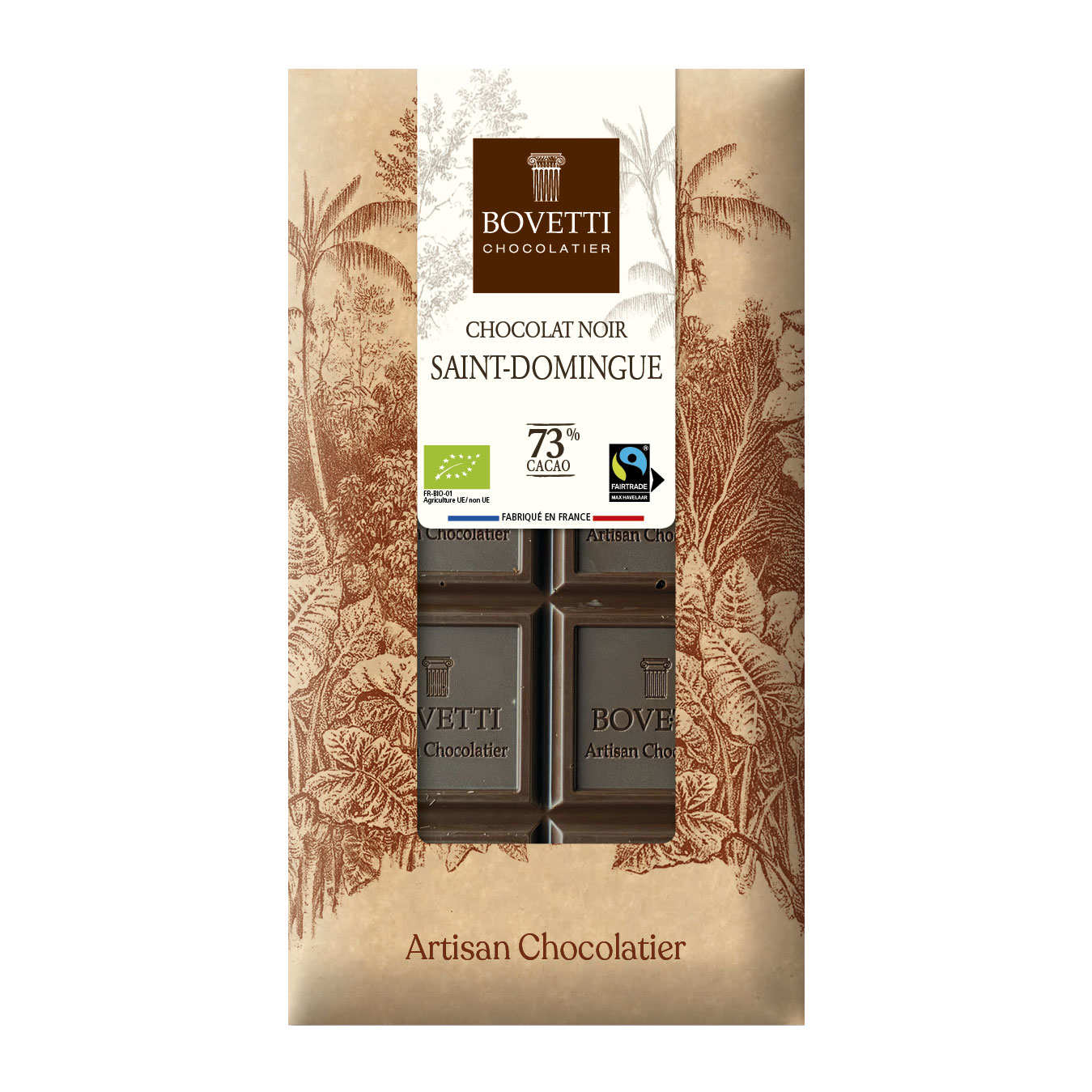Tablette chocolat noir bio équitable St Domingue 73% cacao