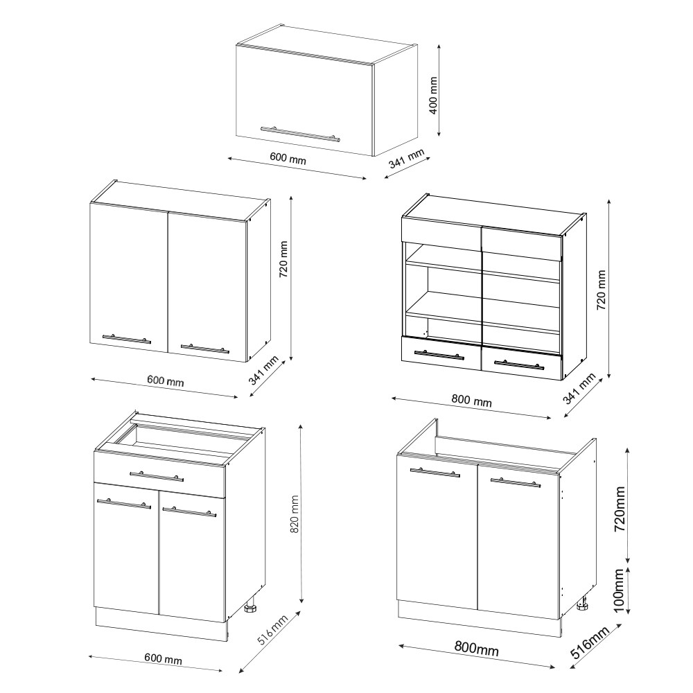 Vicco Küchenzeile Küchenblock Einbauküche Fame-Line Eiche Weiß 200 cm modern Küchen Schränke Schubunterschrank Spülenunterschrank Hängeschrank Hängeglasschrank Hochglanz