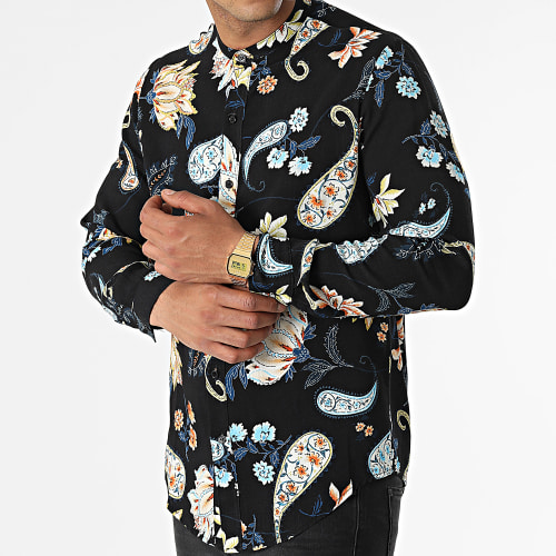 Chemise Manches Longues Col Mao Floral UY839 Noir