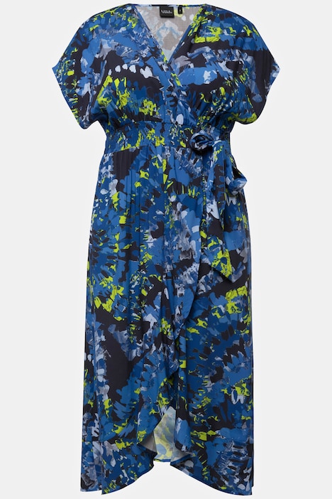 Wickel-Kaftan, Volantsaum, Rundhals, Halbarm