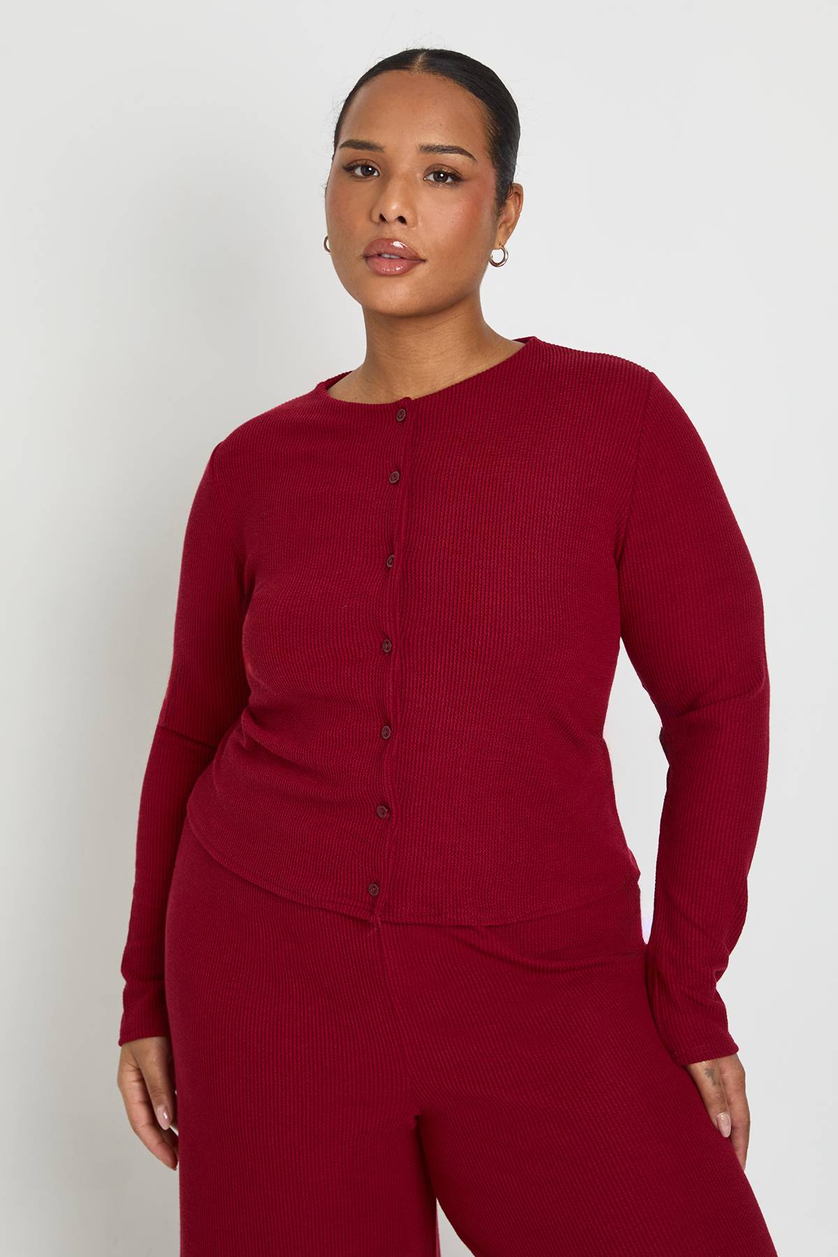 boohoo Ensemble Coordonné Grande Taille Cardigan Boutonné et Pantalon Côtelé
