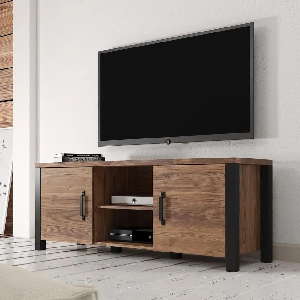 Meubella - TV-Meubel Olivia - Zwart - Eiken - 147 cm
