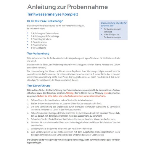 Sunday Natural Products  Trinkwasseranalyse Komplett-Test