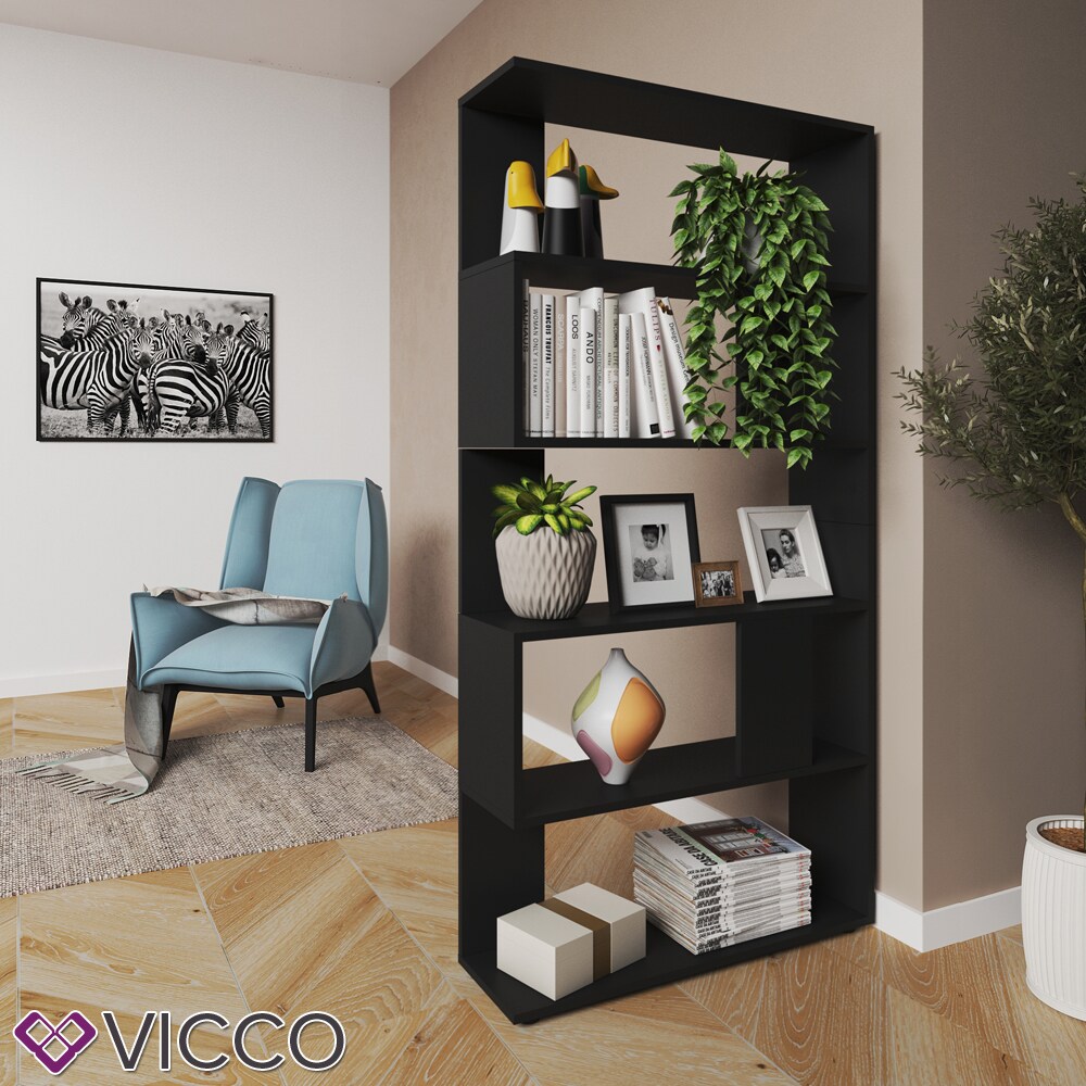VICCO Raumteiler Schwarz Regal 5 Fächer 80 x 162,6 x 23,6 cm (BxHxT) modern