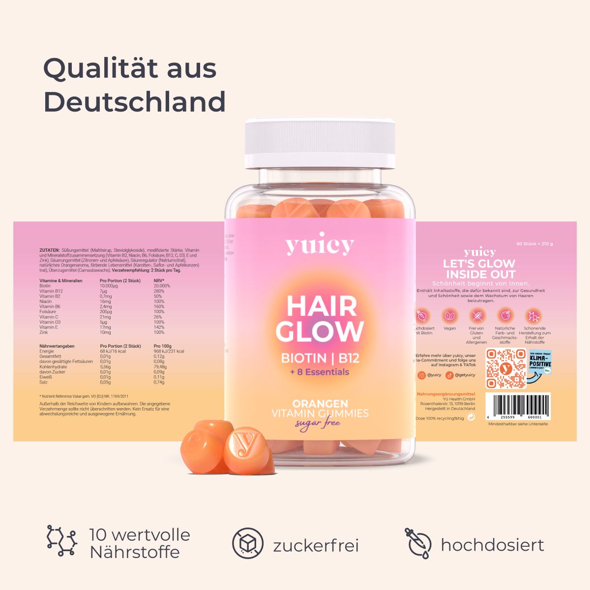 yuicy® Hair Glow - Biotin Gummies für Haarwachstum