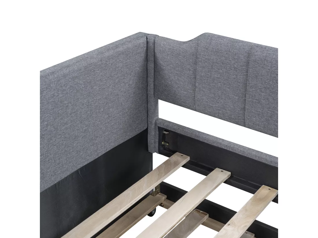 Lit gigogne 90 x 200 cm et 90 x 190 cm - tissu lin - sommier à lattes - coloris gris