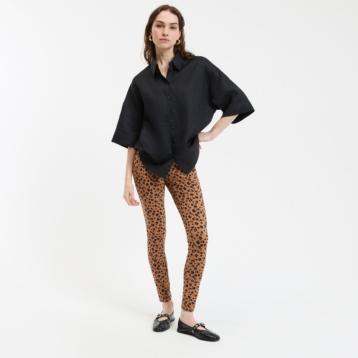 COLEÇÕES LA REDOUTE<br>Camisa de linho folgada com mangas até o cotovelo ÂMBAR