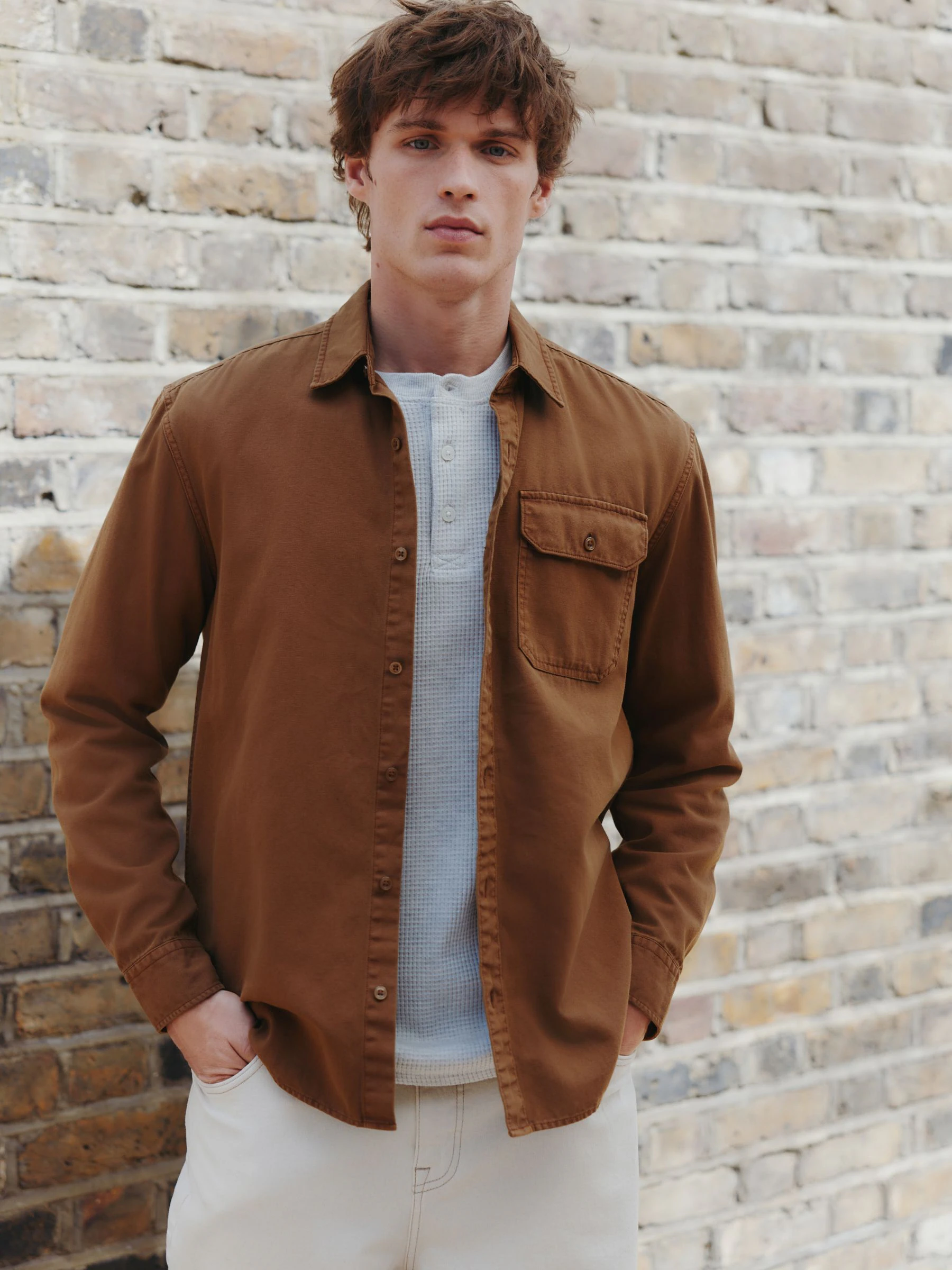Lichtbruin - Long Sleeve Garment Dyed Oxford Shirt