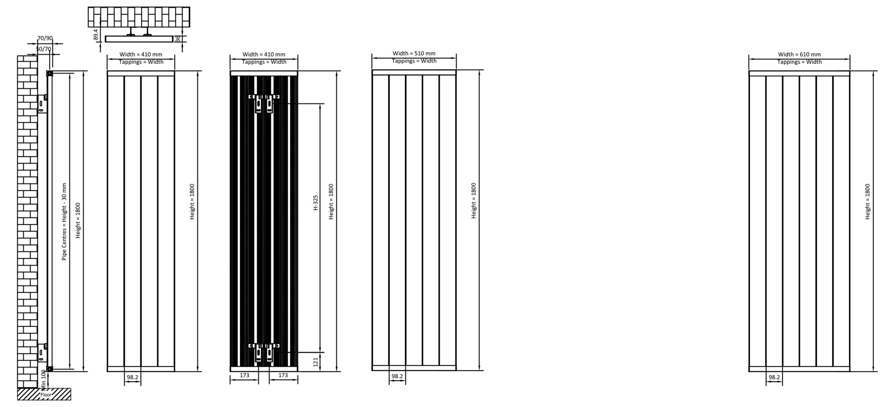 Eastbrook Kingswood paneelradiator 50x180cm 1233W antraciet mat