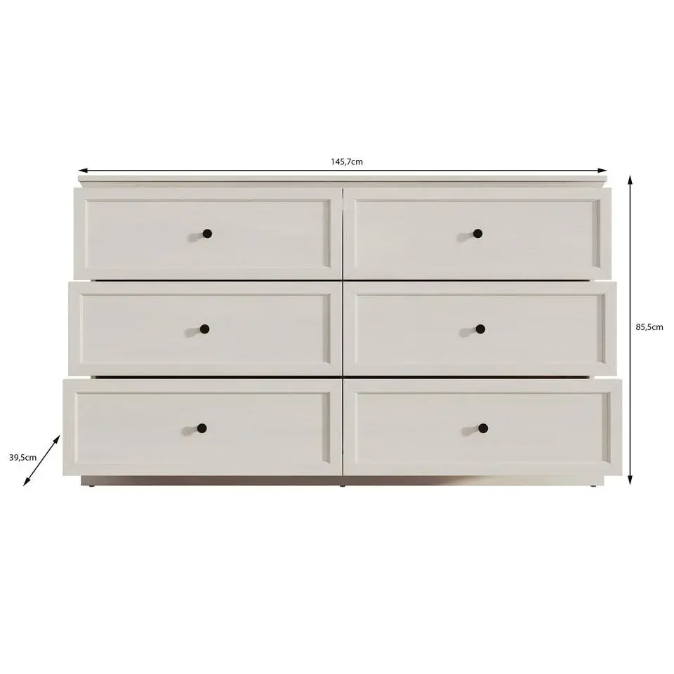 Meubella - Ladekast Leroy - Wit eiken - 146 cm