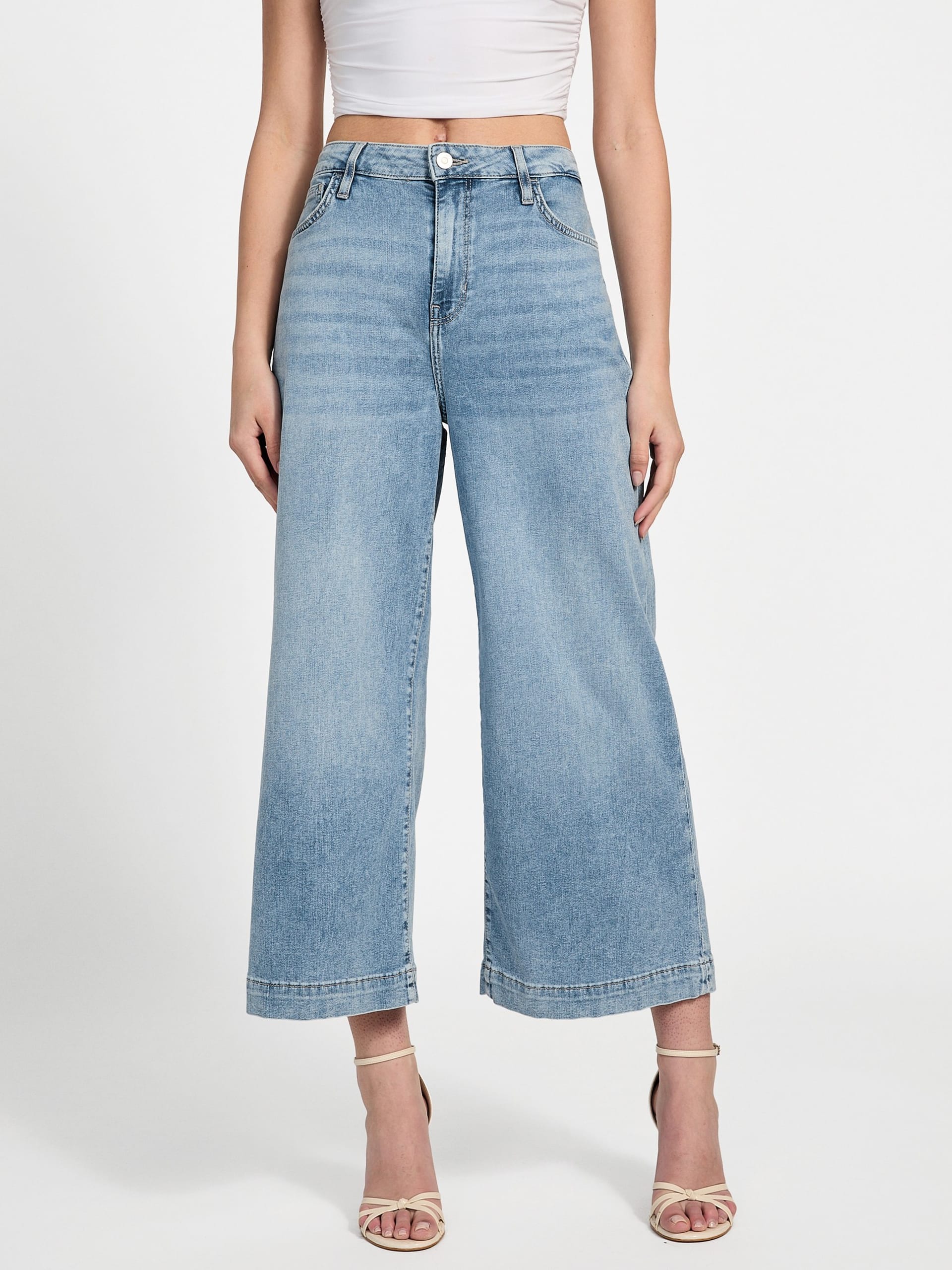 Calça jeans cropped de perna larga Eco Bellflower