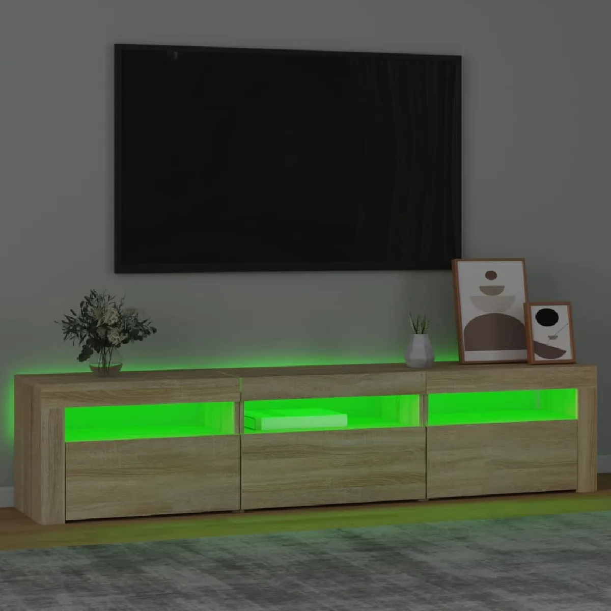 vidaXL Meuble TV LED Chêne Sonoma 180 cm