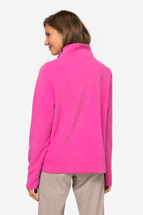 Fleece-Pullover, farbige Schmuckbänder, Stehkragen, Langarm