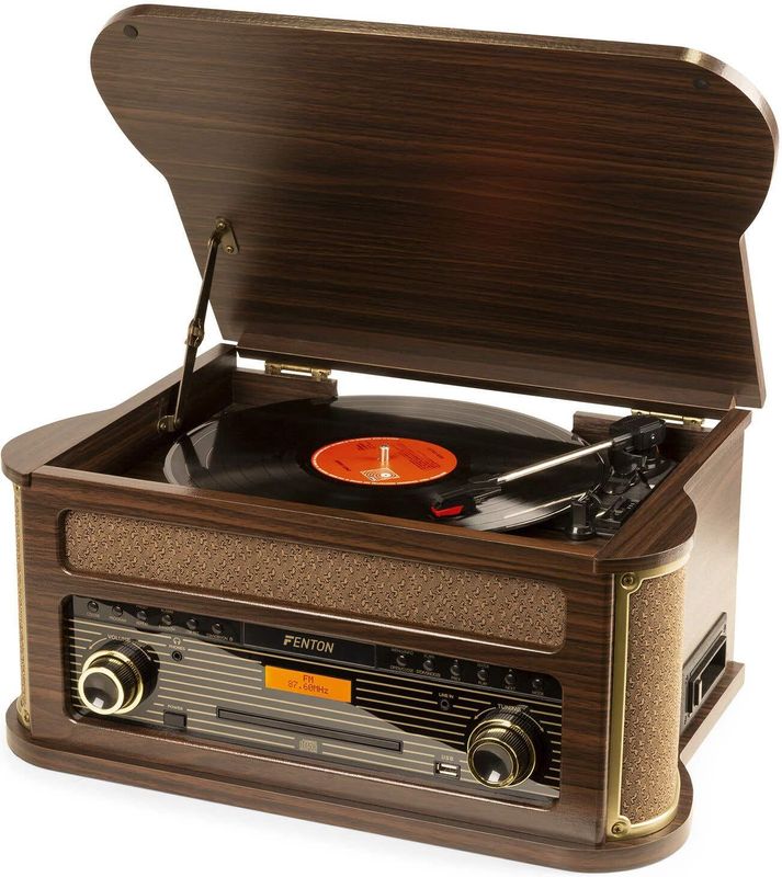 Fenton - Memphis - Platenspeler - Donkerbruin - Bluetooth, CD & MP3 Speler, Radio (DAB+ en FM), Cassette