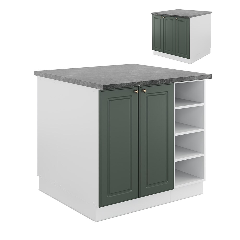 Vicco Kücheninsel Küchenblock Einbauküche Fame-Line Landhaus Weiß Grün 90 cm Gold Küchen Schränke Regalunterschrank Küchenunterschrank Regalinselunterschrank Softclose-Scharnier Küchenmöbel