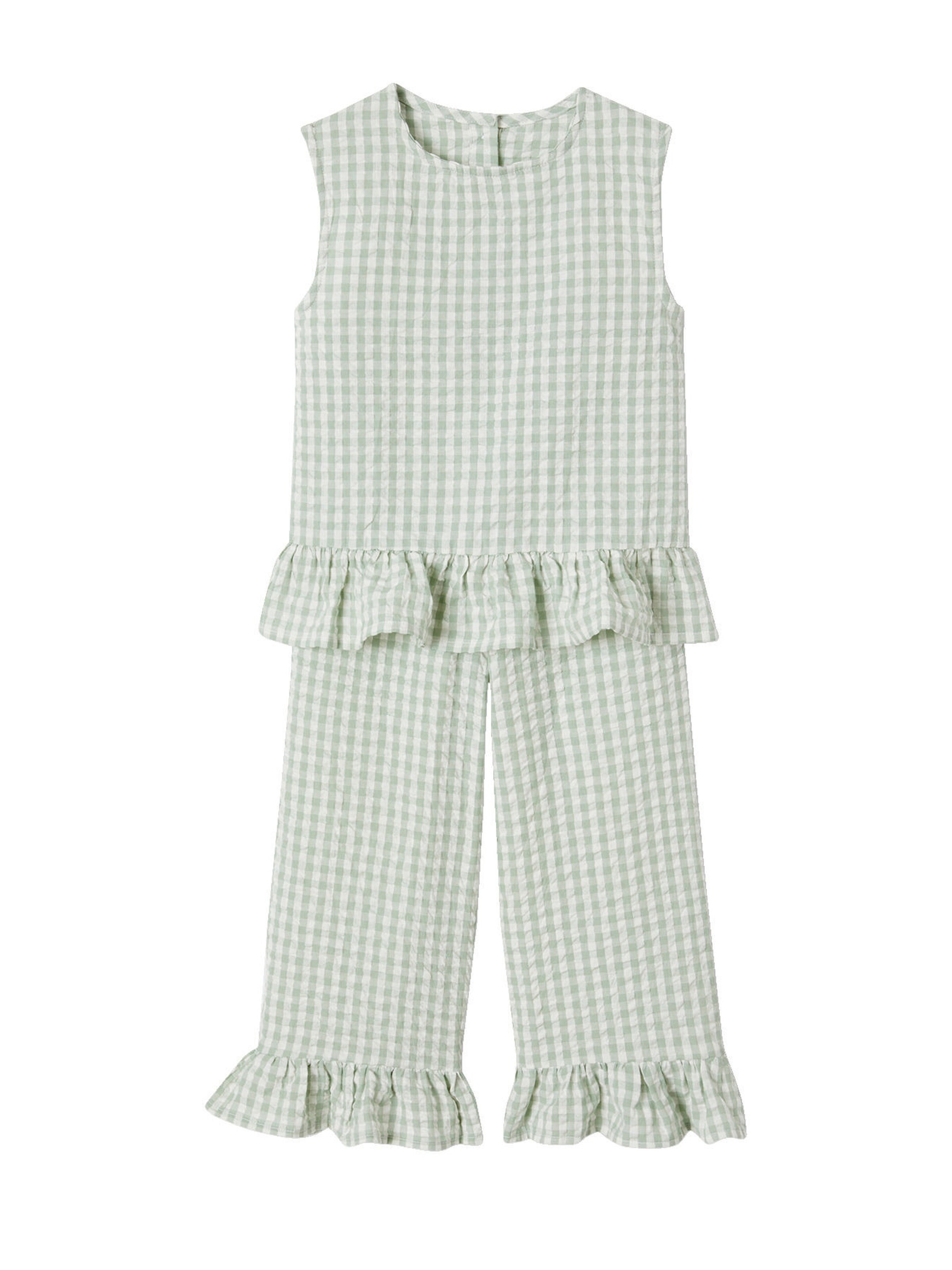 Vertbaudet Mädchen-Set: Bluse & 7/8-Hose salbeigrün