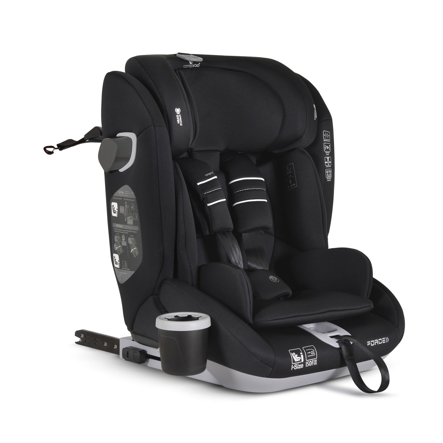 Cangaroo Kindersitz Force i-Size (76-150cm) Isofix, Getränkehalter, Top Tether schwarz