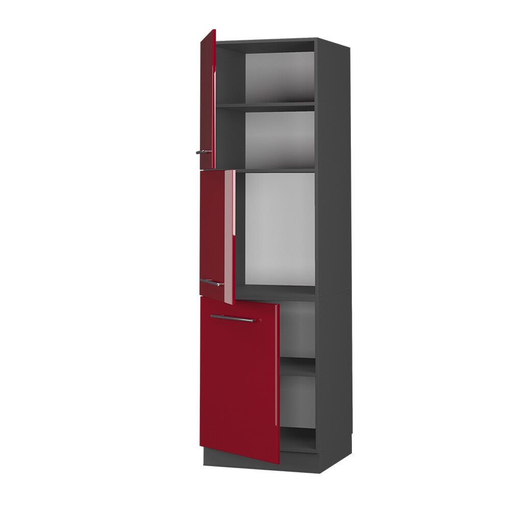 Vicco Herdumbauschrank Küchenschrank Küchenmöbel Fame-Line Anthrazit Bordeaux Rot60 cm modern Hochglanz Küche Einbauküche Blende Herdschrank Hochschrank Küchenzeile Drehtür Einlegeboden