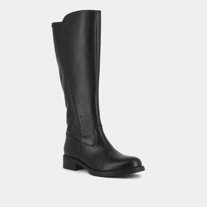 Bottes hautes  en cuir noir et stretch