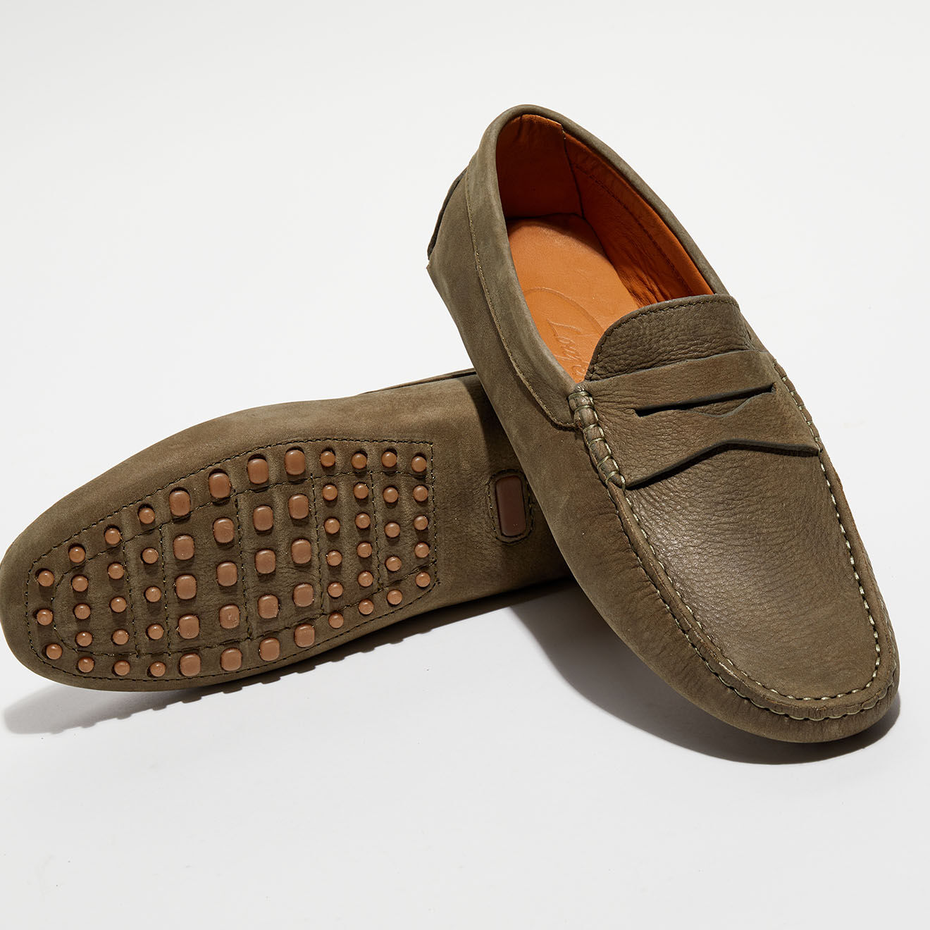 Loafers Mocassins en Velours de Cuir Martin kaki