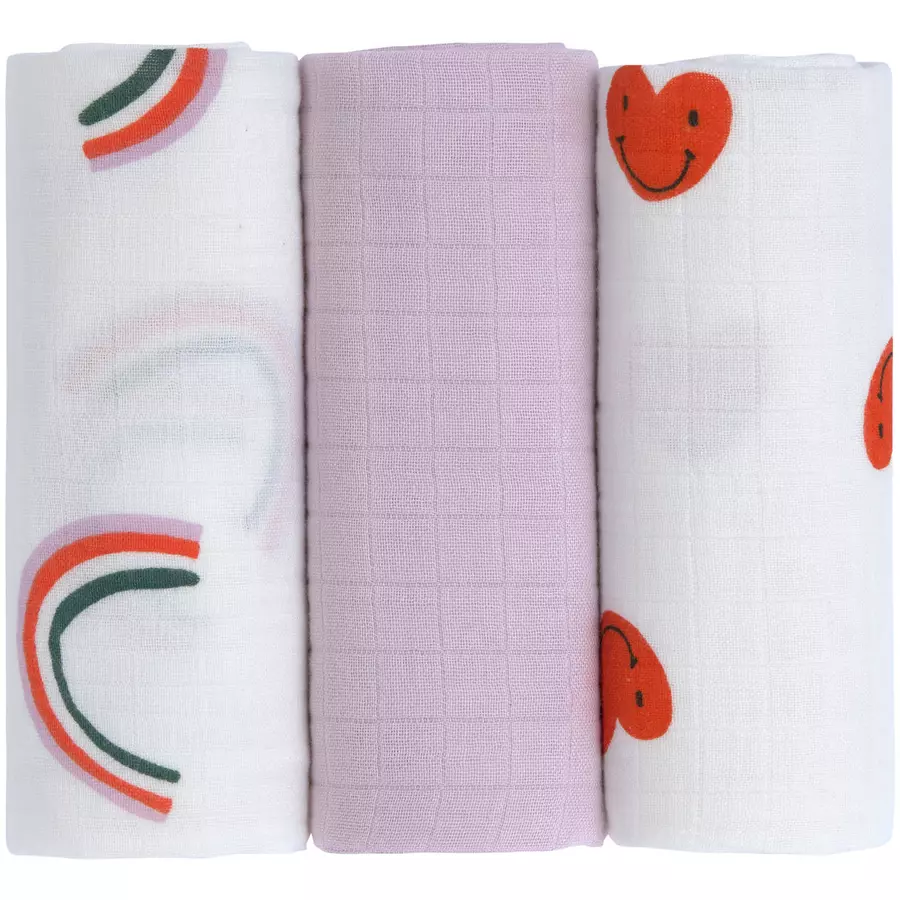 LÄSSIG Mulltücher M 3er Pack Happy Rascals lila 60 x 60 cm