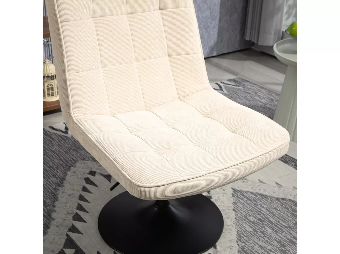Fauteuil lounge HENRY chaise rembourrée avec base pivotante et couverture en velours côtelé beige