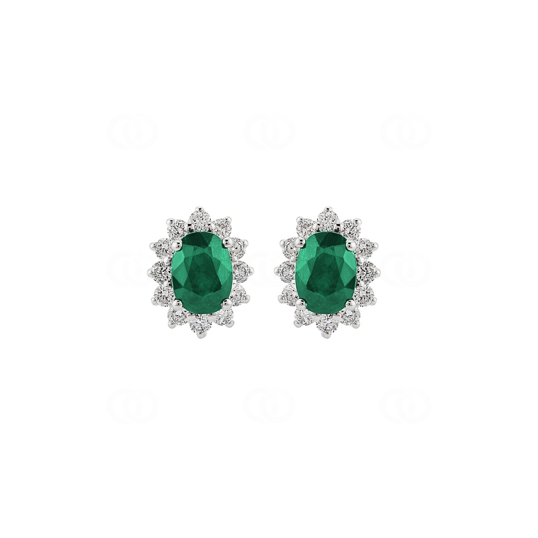 Ohrstecker 750/18 K Weissgold mit Diamanten 0.56 ct H/si & Smaragd 1.31 ct