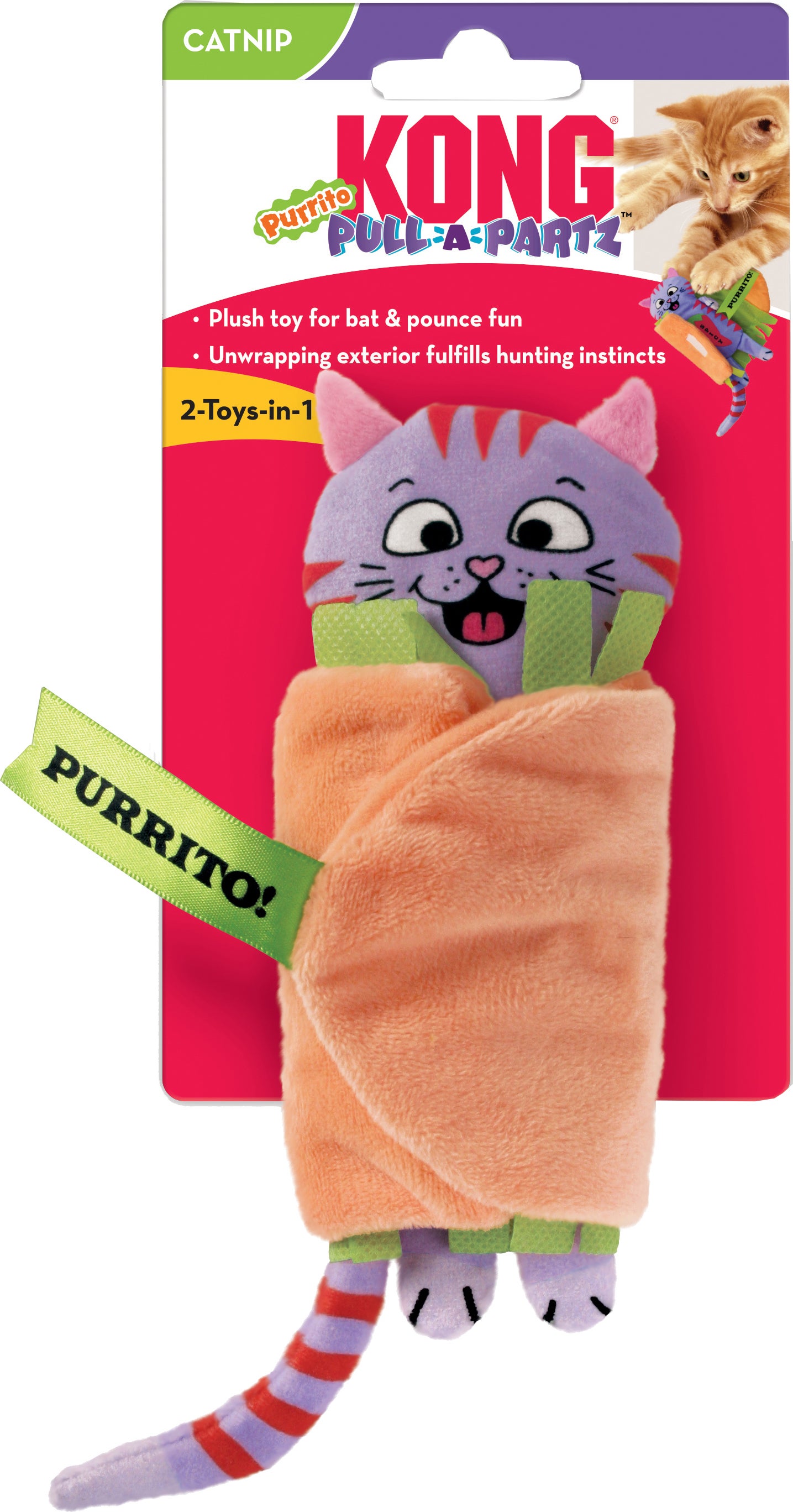 Kong kattenspeelgoed pull-a-partz purrito 20,3 x 9,6 x 3,5 cm