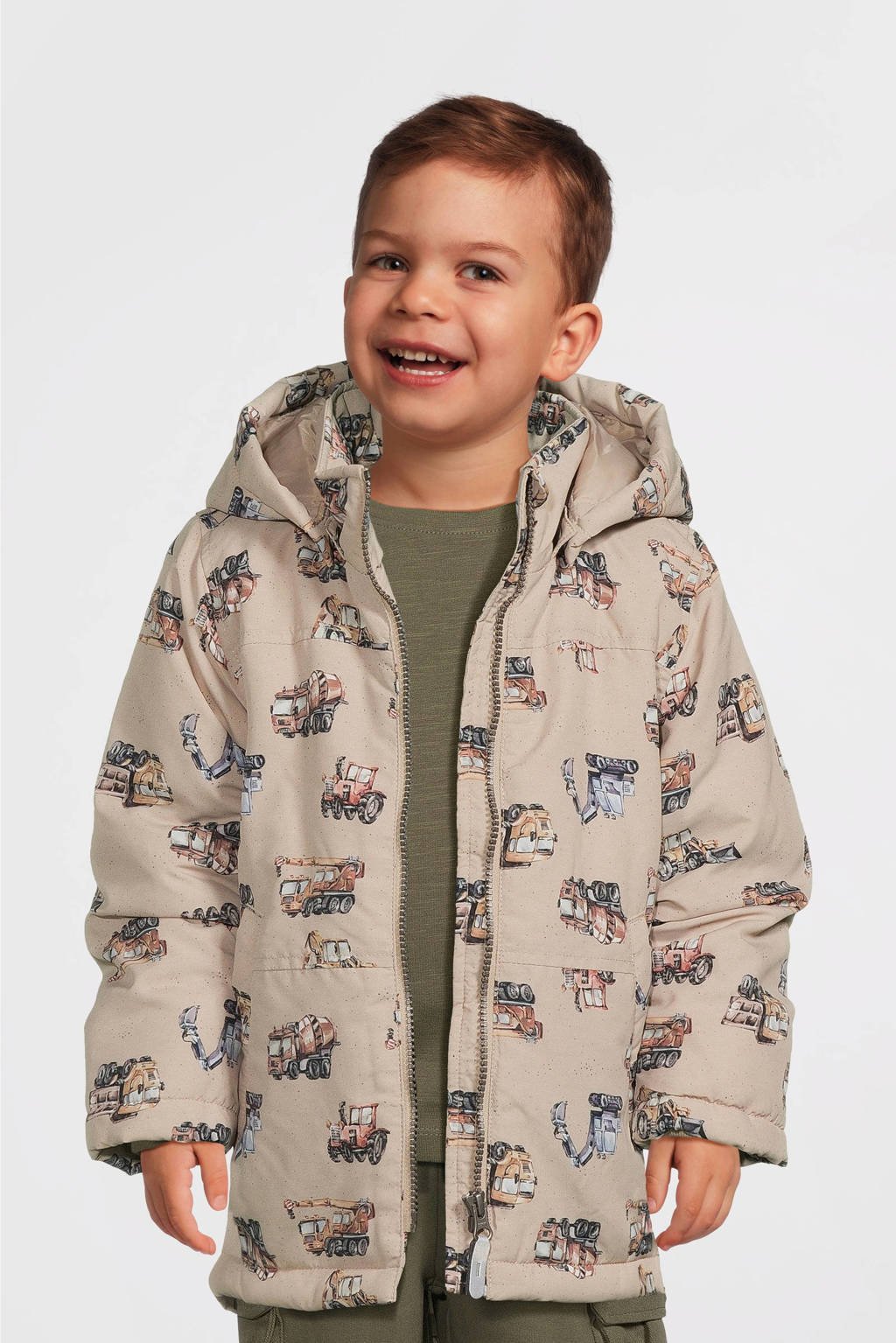 NAME IT winterjas NMMMAX met all over print beige/bruin/blauw
