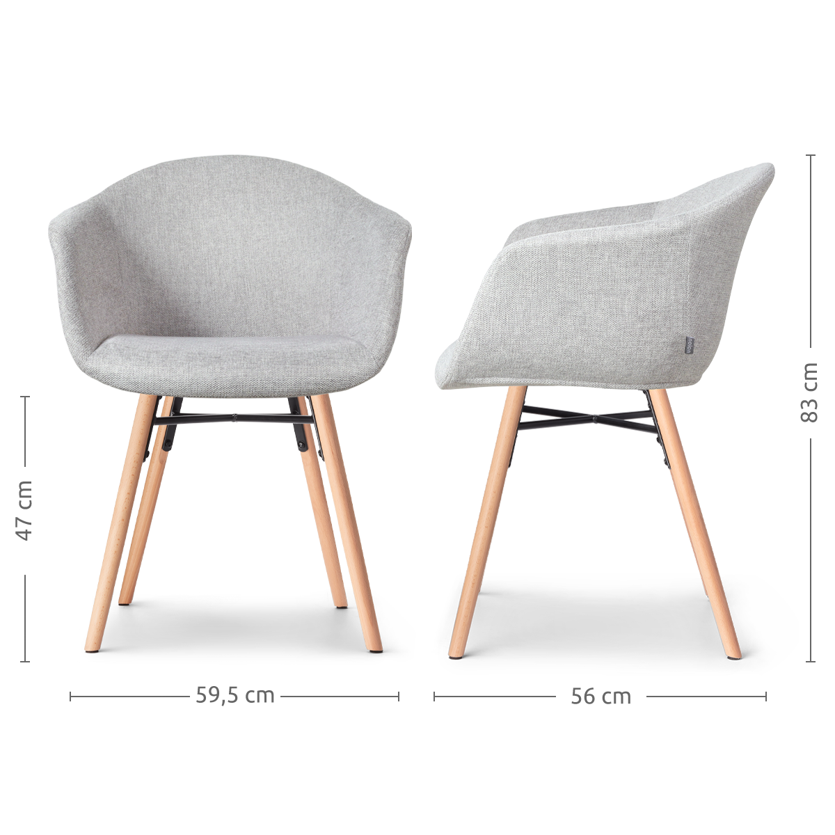 Eetkamerstoel Nena-Otis lichtgrijs - houten - set van 2