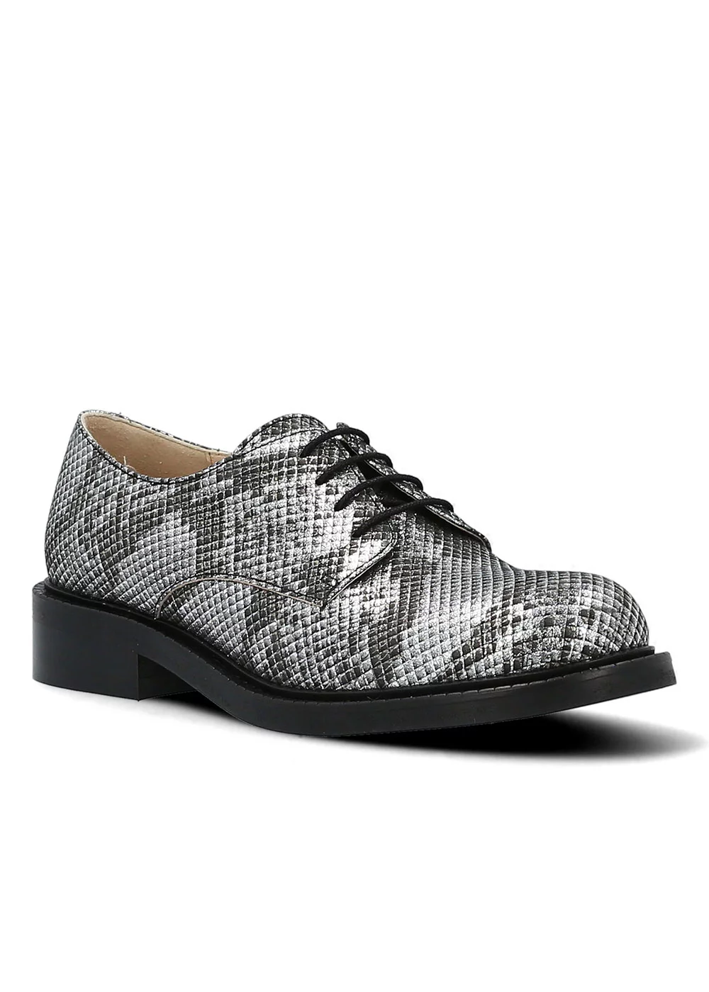 DERBY VENISE CUIR IMPRIME PYTHON GRIS ET NOIR