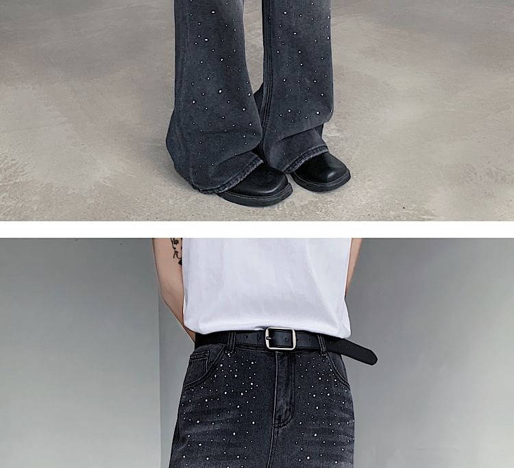 Freehop - Mid Rise Strass Washed Loose Fit Jeans