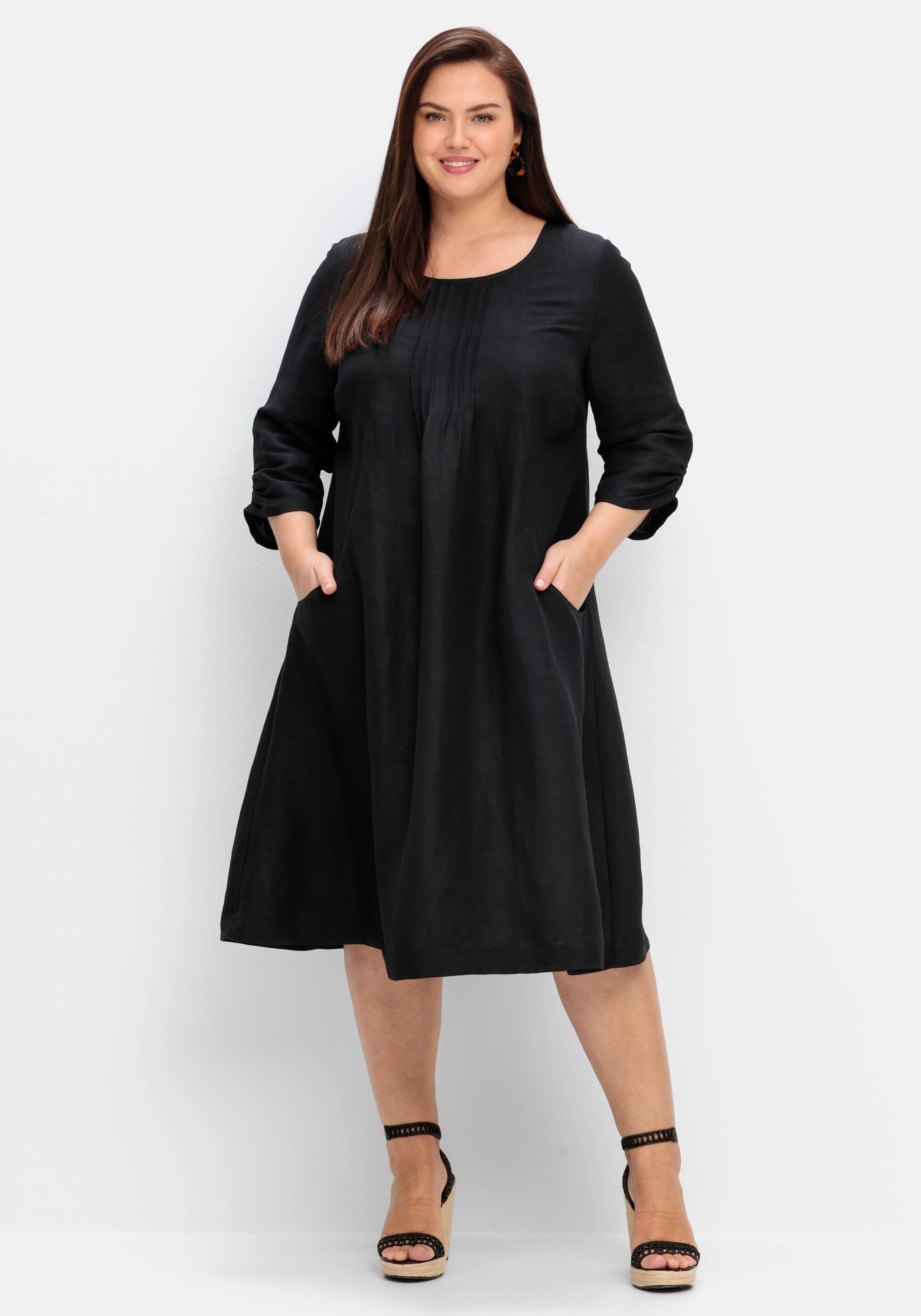 Kleid in A-Linie mit 3/4-Ärmeln, aus Leinen-Viskose-Mix