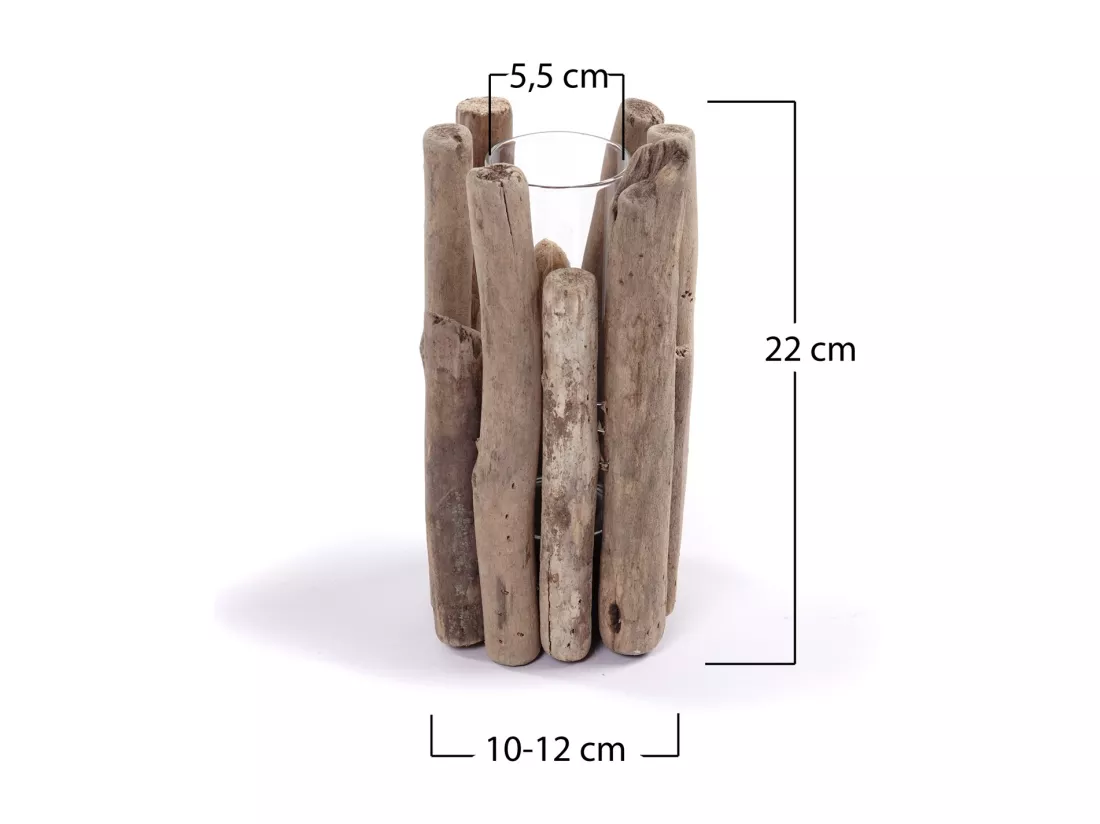 VASE Mira 22x11 cm, bois flotté, verre couleurs naturelles