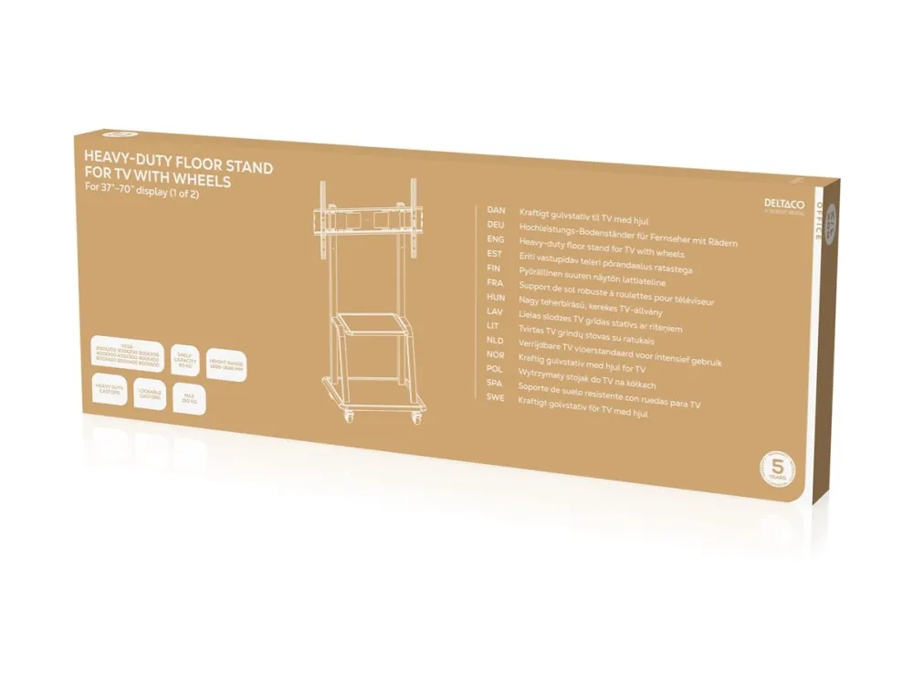 DELTACO Office ARM-0453 - Vogn med hjul - for fladt panel/AV-udstyr - sort - skærmstørrelse: 37