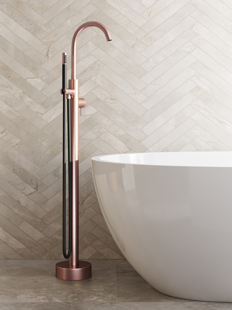 Saniclear Copper Curved Pro vrijstaande badkraan geborsteld koper