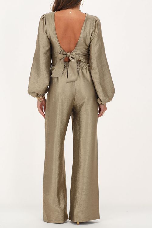 Bronzen wide leg broek met elastieken band