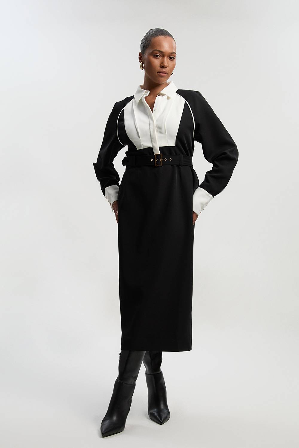 KarenMillen Robe Maxi Tissée à Col en Sergé Grande Taille