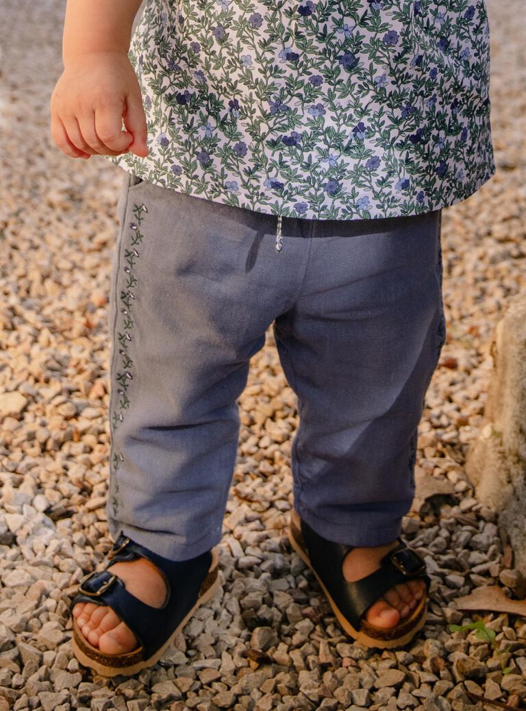 Pantalon bleu en coton lin