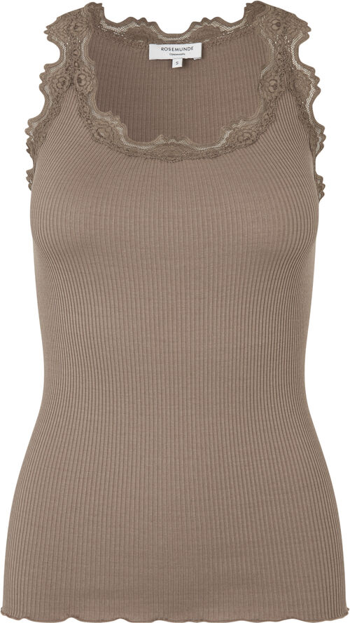 Rosemunde Silk top regular w/vintage lace Sand