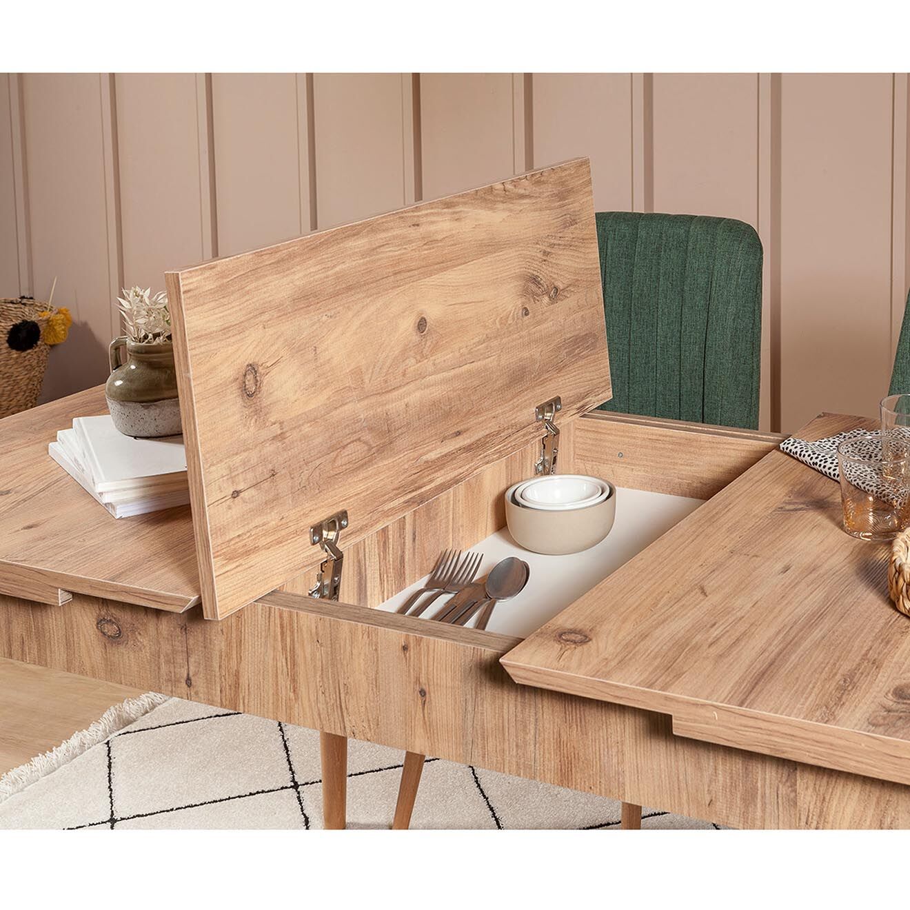Wooden Art Ensemble table + 2 chaises + 2 bancs vina 1070 beige/vert