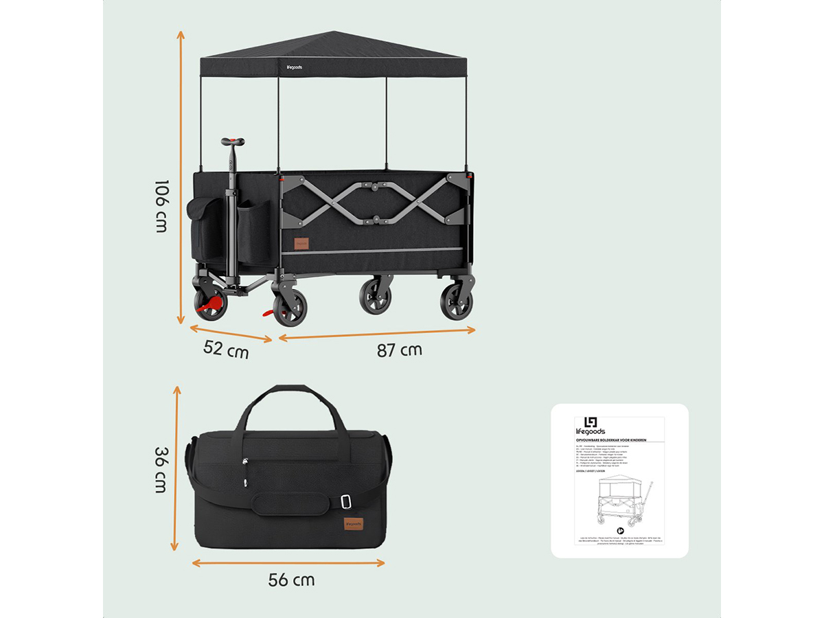 LifeGoods 80 kg bolderkar met dak - Anthracite