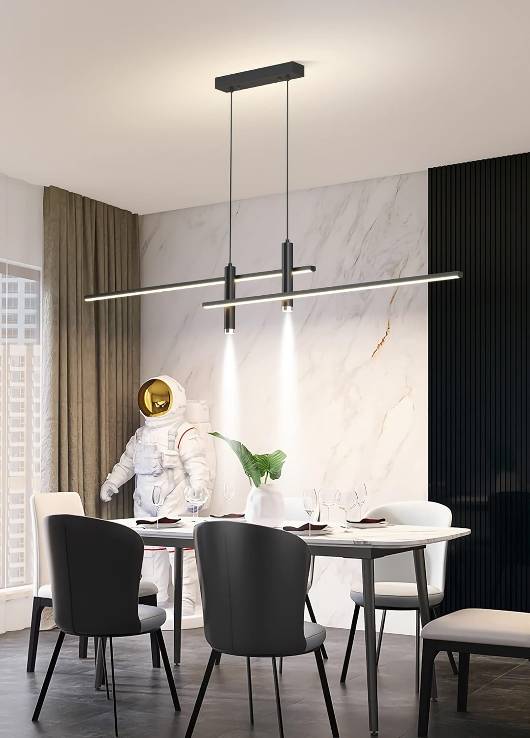 Moderne LED Pendelleuchte Esstisch Hängelampe Dimmbar Mit Fernbedienung Esszimmer Hängeleuchte Esszimmerlampe Pendellampe Höhenverstellbar Kronleuchter für Büro Hängeleuchte (Schwarz, L120cm)