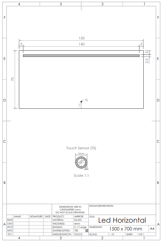 Gliss Design Horizontal spiegel met LED-verlichting en verwarming 150x70cm