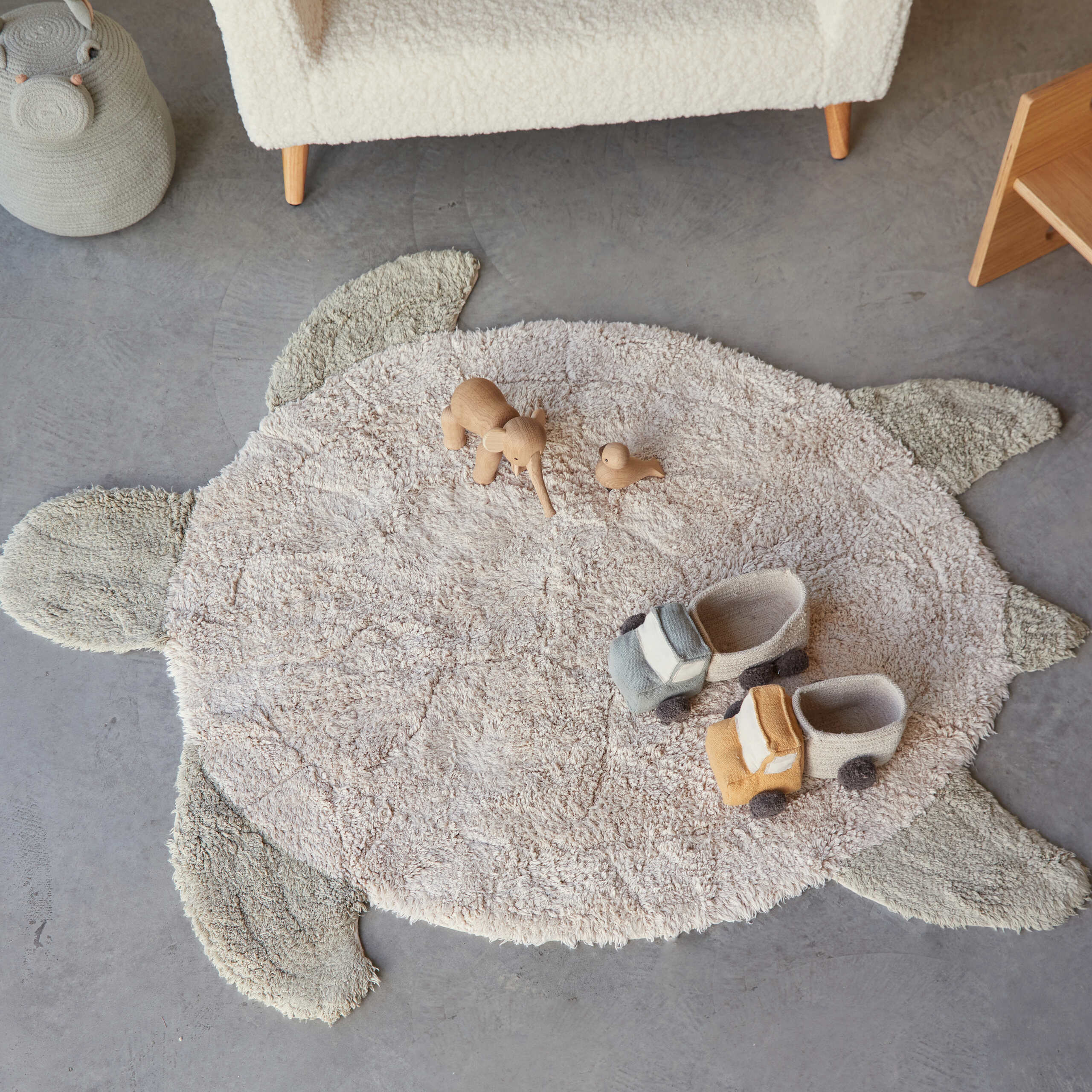 TORTUE DE MER - Tapis en coton lavable | Beige
