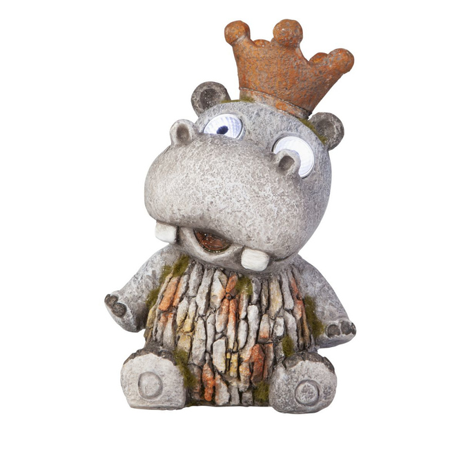 Nilpferd mit Krone - mit Solar LED - aus Polyresin - ca. 14,5x13x22 cm